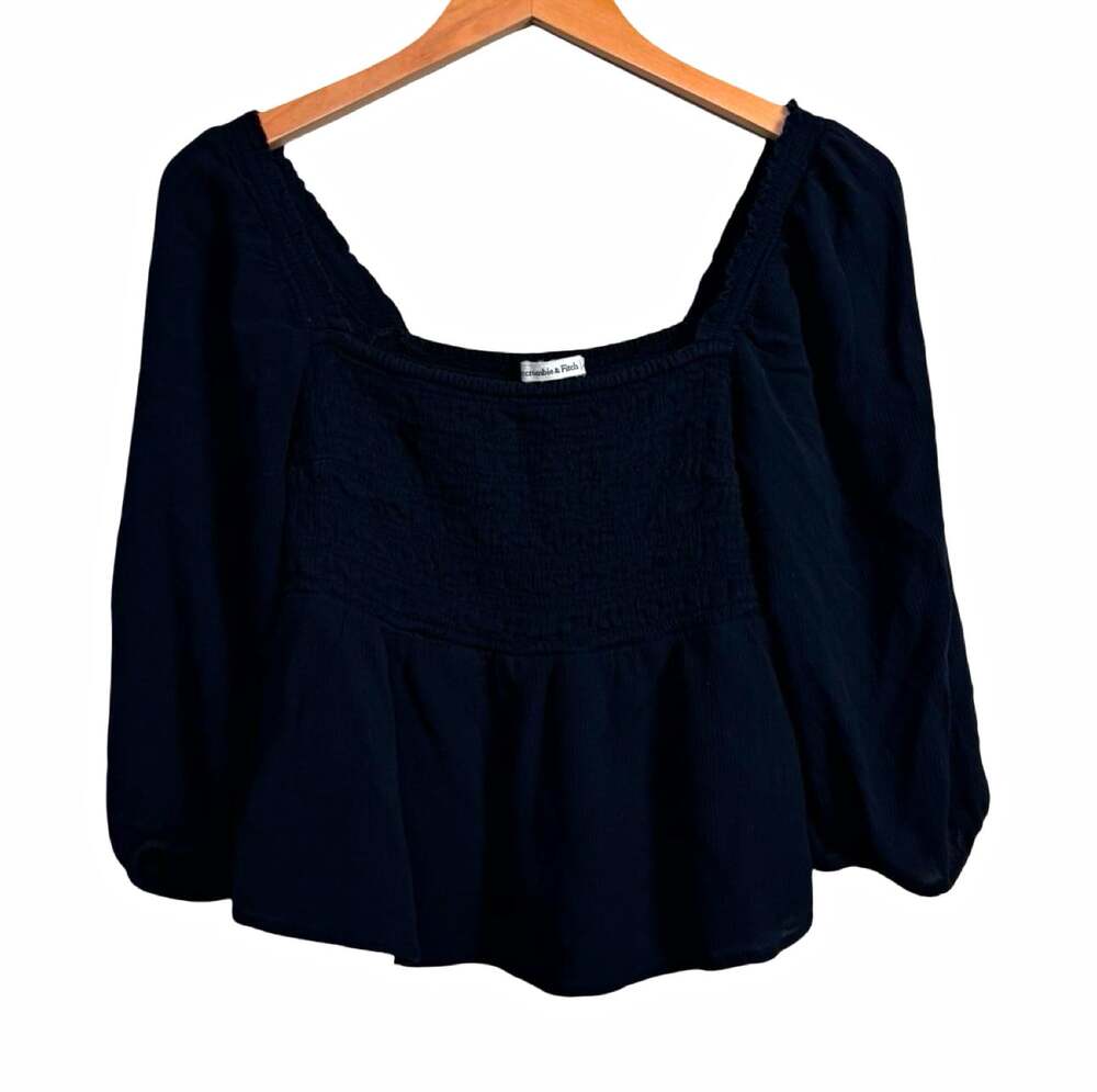 Abercrombie & Fitch Women’s Black Smocked Square Neck Peplum Blouse L